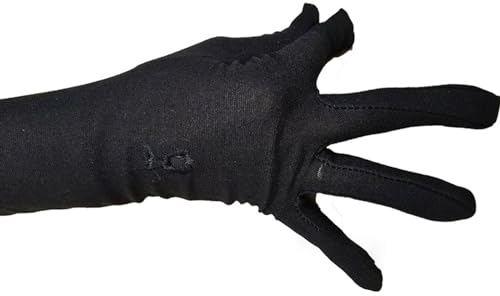 SHOOYIO Muslimische arabische schwarze Handschuhe für Frauen, sonnenfeste Armbedeckung, Stickerei, lange Armärmel, Vollfinger, arabische Hijab-Handschuhe