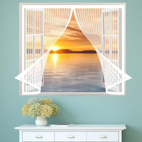 Magnetic Screen Window 156 x 88 cm(61 x 35inch), Door Heavy Duty Bug Mesh, Keep Insects Out for Balcony Children's Room Window, White