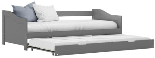 THOYTOUI Ausziehsofa Bettgestell, Tagesbett Bett Betten Seniorenbett Geeignet für Hotel Mehrbettzimmer Schlafzimmer Gästezimmer Grau Kiefernholz 90x200 cm