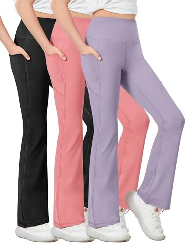 Desol Schlaghose Mädchen mit Hoher Taille, Bootcut Flared Leggings Mädchen mit 2 Taschen, Sporthose für Yoga, Tanz, Laufen