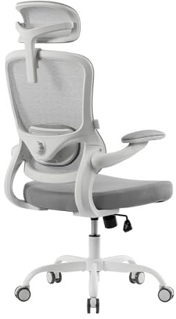 Ximstar Bürostuhl, Schreibtischstuhl, Bürostuhl Ergonomisch mit Verstellbarer Kopfstütze, Armlehnen und Lordosenstütze, Office Chair 360°Drehstuhl,150kg Belastbarkeit (Weiß)
