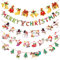 5 Stück Hängende Papiergirlande Christmas, Weihnachten Bunting Banner, Weihnachtsfahnen Banner, Cartoon Banner Merry Christmas Santa, Elch, Für Weihnachtsfeierfenster, Türöffnung, Tischdekoration