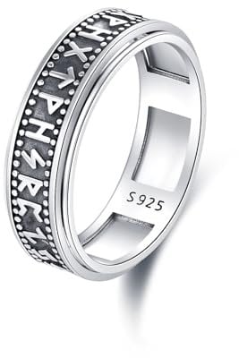 REDSUN Herren Wikinger Ringe 925 Sterling SilberViking Rune Fingerring Wikinger Runen Spinnerring Freundschaftsring Nordischer Wikinger Schriftzeichen Klassisch Jungs Männer Schmuck Geschenk