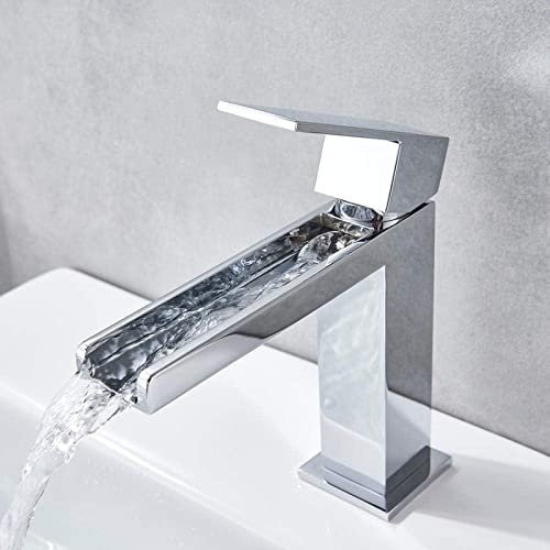 Robinet De Lavabo À Long Bec Cascade, Poignée Unique En Laiton Chromé, Robinet D'eau Chaude Et Froide Monté Sur Le Pont, Robinet De Lavabo De Salle De Bains À Un Trou