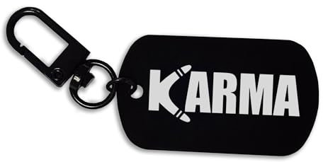 Karma Boomerang True Life Schlüsselanhänger Gravur Stahl ID Tag Pin Karabiner Schlüsselanhänger, Schwarz , One size