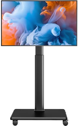 Soporte universal para TV de suelo, soporte de TV con ruedas, giro de 80 grados de altura ajustable para televisores LCD LED OLED de 27 a 65 pulgadas, soporta hasta 40 kg, soporte de monitor móvil,