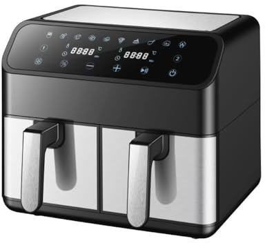 Dual Air Fryer, 4L+4L Capacity Digital Air Fryer, 2200W Oil Free Low Fat Cooking with 2 Drawers, Various Cooking Presetss tainless steel air fryer, Non-Stick, Dishwasher-Safe