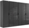 Lomadox Kleiderschrank 300 cm breit Schlafzimmerschrank Drehtürenschrank Schrank modern mit Glasfronten und Beleuchtung in grau