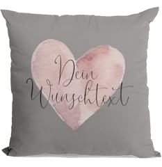 Alsino Kissenbezug Kissen-Bezug Mouse-Grey personalisiert 40x40 Kissenhülle - Herz mit Wunschtext - Kuschelkissen Dekokissen Geschenkidee Freund Freundin