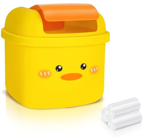 Mini Desk Bin, Cute Small Bin with Lid, Desktop Trash Can with Bin Liners, Cartoon Bedroom Bin Bathroom Bin Kids Bin Small Waste Bin Tabletop Dustbin for Home Office Kitchen Car Indoor (Yellow)
