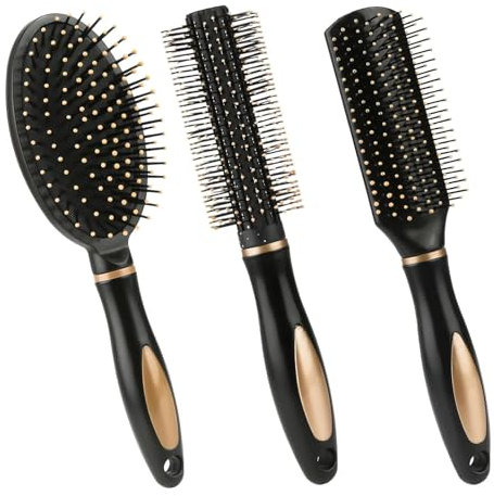 Flycppo 3 Piezas Cepillo de Pelo,Peine Ovalado de Masaje Antiestático,Desenredar Cepillos Redondo Pelo para Mujeres Hombres Pelo Húmedo o Seco,Brillo AñAdido