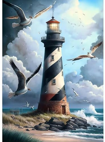 Fumupe 5D Diamond Painting Leuchtturm, Diamond Painting Landschaft Erwachsene, Diamant Painting Bilder Erwachsene, Full DIY Diamant Kunst Malerei Stickerei Set Kreuzstich Bilder Home Dekor 30x40cm