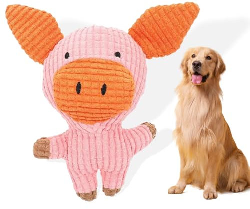 Jouet pour Chien Indestructible - Peluche Chien en Forme d'Cochon rose avec Bruit de Couinement - Jouet Chiot Résistant et Amusant - Idéal pour Stimuler et Divertir Votre Chien ou Chiot