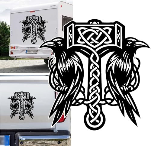 Thors Hammer Krähen Krähe Wikinger Nordisch Raben Aufkleber JDM Sticker Autoaufkleber Größe/Farbe WÄHLBAR