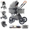 Mobayta Kinderwagen 3 in 1 Komplettset Baby Kombikinderwagen bis 22kg, Zusammenklappbar, Große Gummireifen, Großer Einkaufskorb, Warmer FußsackOrganizer Tasche