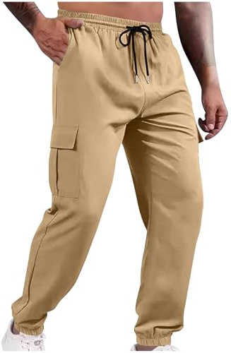 Generisch Jogginghose Herren Einfarbige Lässig Cargohose mit Elastischem Bund, Kordelzug und Bündchen Männer Atmungsaktive Sporthose Outdoorhose Herren Frühling Sommer Freizeithose