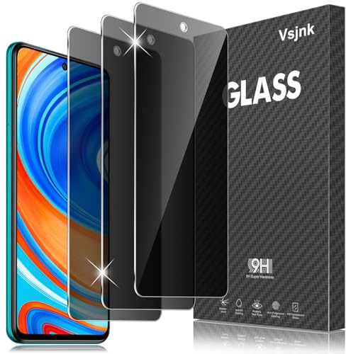 Vsjnk Anti-Spähen Sichtschutz kompatible mit Xiaomi Redmi Note 9 Pro / 9 Pro Max / 9S mit 3 Stück Privatsphäre Tempered Glass Folie 9H HD Displayschutzfolie Panzer Schutz Glas,fur Redmi Note 9 Pro