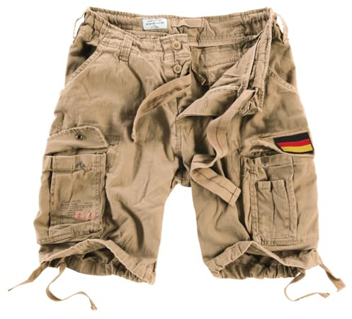 Surplus Raw Vintage Airborne Herren Cargo Shorts, 3 austauschbare Klettaufnäher inklusive, beige M