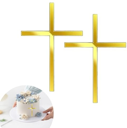 2 Stück Kreuz Tortendeko Taufe, Acryl Personalisiert Firmung Tortendeko Kommunion Kreuz Gold, Mädchen Junge Konfirmation Cake Topper Kuchen Deko Erstkommunion, Für Geburtstag Hochzeit Tortenaufleger
