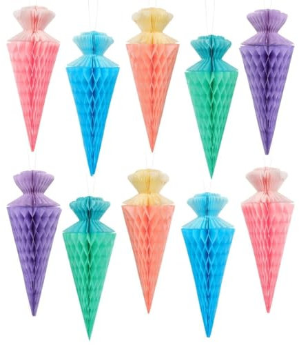 BETESSIN Einschulung Deko Mädchen - 10 Stück Zuckertüten aus Seidenpapier - Schultüte Deko Pastell - Hängende Dekoration für Schuleinführung, Schulanfang, Einschulung Mädchen & Jungen UVM.