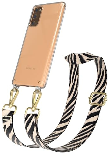 EAZY CASE Handykette - Verstellbares Taschenband kompatibel mit Galaxy S20 FE, Schulterriemen, Handykordel mit Silikon Hülle, Umhängetasche, Zebra - Schwarz Beige Metall Gold