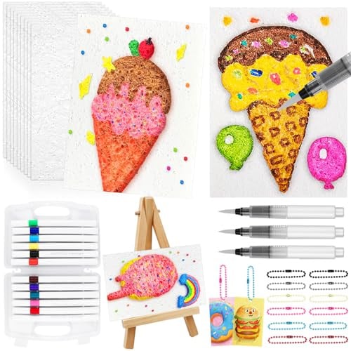 BSTDAYEVER Magic Puffy Paint Peinture Gonflante Papier Texturé en Mousse | Rectangle Dessin 3D Drawing Magic Canvas Sponge Magique Foam Texture Painting Kit pour Enfants con 15 Feuilles Papier