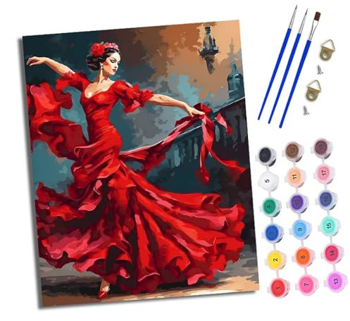 WJWWANG Peinture par numéros pour Adultes Peinture à l'huile sur Toile par numéro pour Débutants Danseuse de flamenco Peinture à l'huile DIY pour la décoration de la Maison