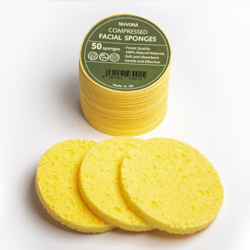 50PCS Compressed Natural Cellulose Facial Sponges – Eco-Friendly & Resuable face Cleansing Pads & Makeup Remover – Gentle Exfoliating Spa Sponges for Sensitive Skin, Daily face Wash & Mask Removal