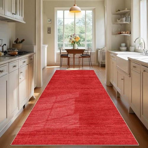 TEHWDAIYOU Tapis de Couloir Long 50 x 100 cm Tapis Passage Antidérapant Lavable Tapis de Cuisine Absorbant Tapis Entrée Tapis de Sol pour Cuisine Devant Evier, Salle à Manger, Buanderie, Rouge