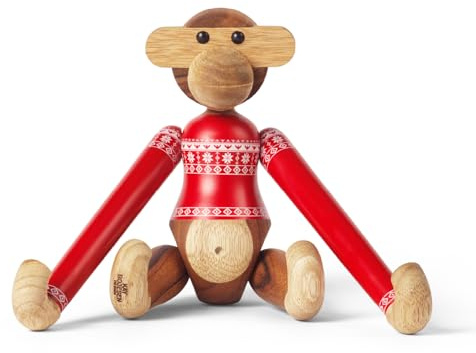Kay Bojesen Affe Kleiner Affe Weihnachtspullover 2024 Holzfigur, Teak/Limba, 18,5 cm H