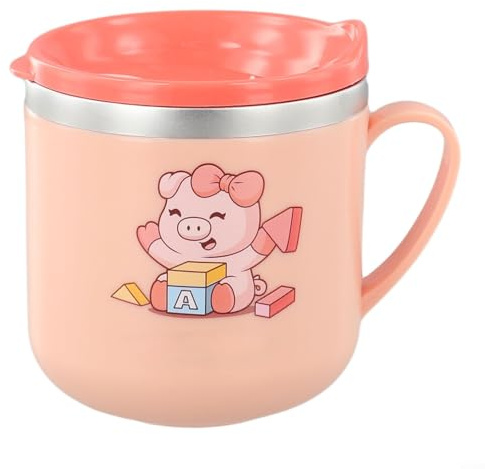 Jotekonoby Tazza in acciaio inox con cannuccia da 250 ml per bambini, a doppio strato, con scala di misurazione per bere in modo facile e sicuro (rosa)