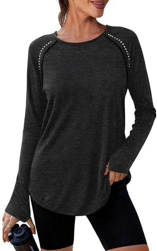 Crewhpo Sportshirt Damen Langarmshirt Rundhals Funktionsshirt Atmungsaktiv UPF 50+