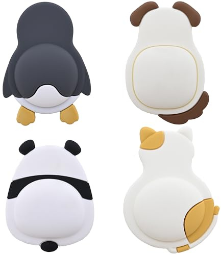 LSHYSMA 4Pcs Door Handle Protector for Wall,Rubber Self Adhesive Wall Door Stops Stopper,Cartoons Animal Wall Door Knob Anti-Collision Bumper Noise Dampening Pads for Cabinets,Furniture,Kitchen