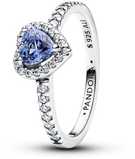 PANDORA Silber Damenring Funkelndes Erhabenes Herz Blau 198421C05-60 Ringgröße 60/19,1