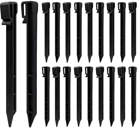 ZCLIKEU 20 chiodi in plastica di colore nero, 25 cm, picchetti in plastica per bordo prato, ancoraggio fisso di bordi del prato, tessuto non tessuto per erbacce e confini paesaggistici