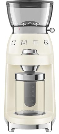Smeg CGF03CRUK 50's Style Electric Coffee Grinder, Features a Conical Burr, 30 Bean Grinding Levels, Cream