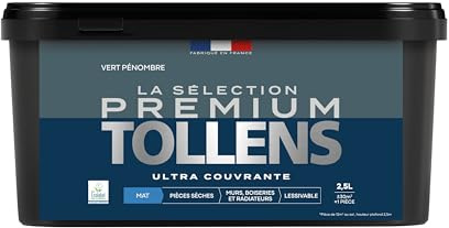 Tollens - Peinture Couleur - Murs, Boiseries & Radiateurs - La Sélection Premium - Pièces sèches - Ultra couvrante - Résistante - Ultra rapide - Ecolabel - Mat - VERT PÉNOMBRE - 2L5 = 30m²