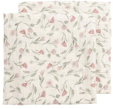 MEYCO Mullwindeln 70x70cm - 2-Pack Musselin Spucktuch Flower Multicolour | 100% weiche Baumwolle - Pre Washed Musselin - Oeko Tex zertifiziert - Stilltuch/Decke - hautfreundlich & atmungsaktiv