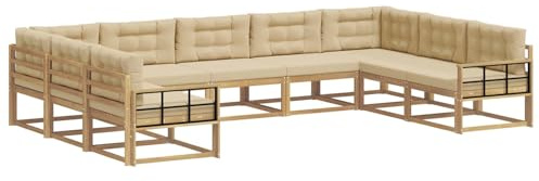 vidaXL Outdoor-Sofagarnitur mit Kissen 9 pcs Weiß und Beige, Zeitgemäße Gartenmöbel, modernes Sofa-Set, gemütliche Lounge für den Pool, Sitzgruppe für den Garten