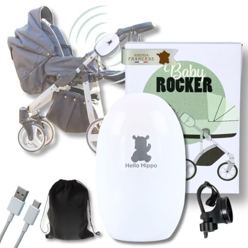 Hello Hippo - Automatische Wiege USB-C wiederaufladbar – Baby Rocker – Schlafhilfe für jeden Kinderwagen – 3 Geschwindigkeitsstufen – leise, kompakt, universelle Befestigung, mobil