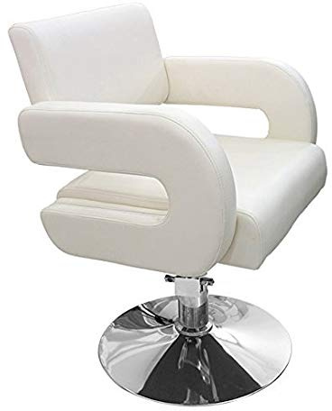 Crisnails® Sillón Profesional de Peluquería, 360º Giratoria con Base Fijo de Metal, Altura Regulable, Asiento Suave y Cómodo de Material Piel (S05-Blanco)