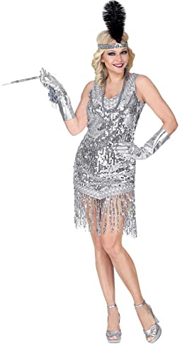 Widmann fancy dress costume Womens Ladies Roaring 20S Flapper Dancer Silver Outfit S