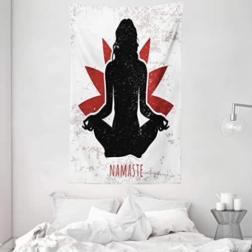 ABAKUHAUS Yoga Wandteppich, Grunge Display Frau in Lotus Pose die Blume Hintergrund Verjüngung Namaste, aus Weiches Mikrofaser Stoff Wand Dekoration Für Schlafzimmer, 140 x 230 cm, Orange Schwarz Weiß