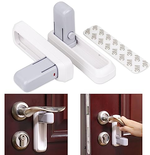 Door Handle Lock, 2 pcs, White, for Children and Pets, Prevents Opening of Doors, Child Proof Door Lock, Toddler Door Latch, Baby Safety Door Blocker, Childproof Door Lever Lock, Babyproofing Door