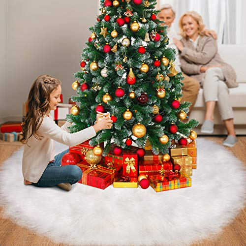 Tatuo Weiße Kunstpelz Weihnachtsbaum Rock Schnee Baum Röcke für Weihnachtsfeiertag Dekorationen (120 cm)