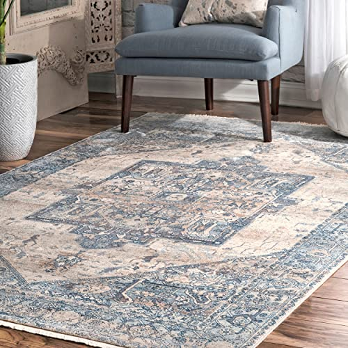 nuLOOM Vintage Harriet Medallion Fransen-Akzent-Teppich, 61 x 90 cm, Hellblau