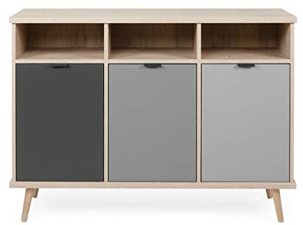 EPIK Sideboard Eiche Endgrain und grau | Kommode 120 x 88 cm mit Füße in Eiche Endgrain massiv