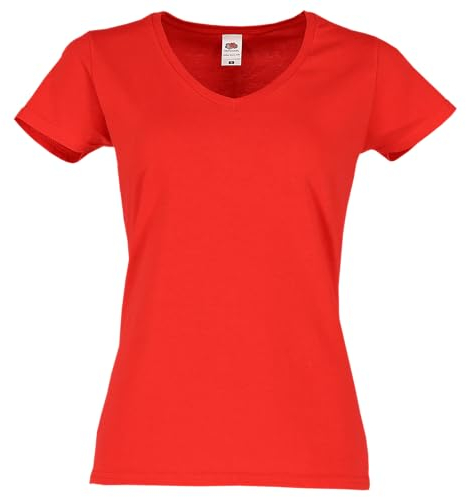 Fruit of the Loom Ladies Iconic 150 V-Neck T-Shirt, Farbe:rot, Größe:M
