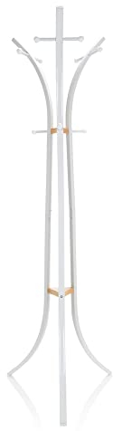 hjh OFFICE Garderobenständer 176 cm hoch Space III Metall Jackenständer 9 Haken, Stabiler Kleiderständer mit Holzdetail, Standgarderobe Weiß