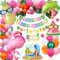 Hawaii Deko Flamingo Ballons, HOUSTAR Tropische Luftballon Girlande Flamingo Tropical Balloon mit Geburtstags Banner, Palmblatt Hawaiian Luftballons für Luau Sommer Tropische Themen Party Dekoration